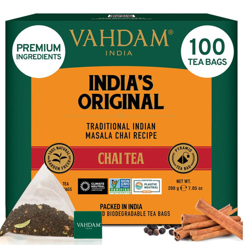 VAHDAM, India's Original Masala Chai Tea Bags (100 Count) No Added Flavoring