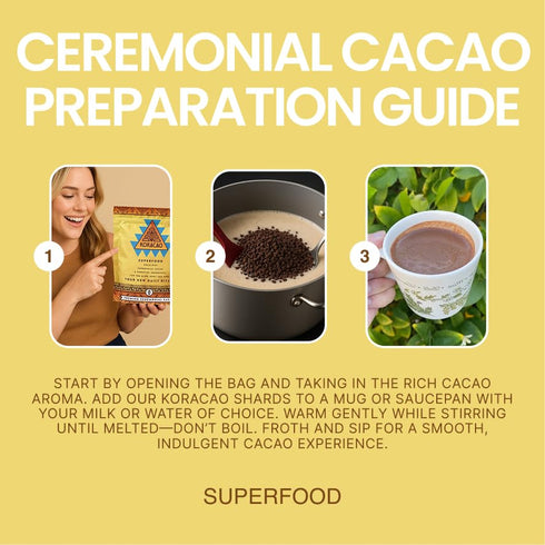 1/2 KORACAO Sustainably Harvested Cacao | Ideal Superfood for Everyday Bliss | Ceremonial Grade Cacao | Enhance Your