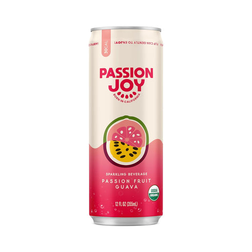 Passion Joy Organic Soda Passion Fruit & Guava, 12 oz Slim Cans (Pack of