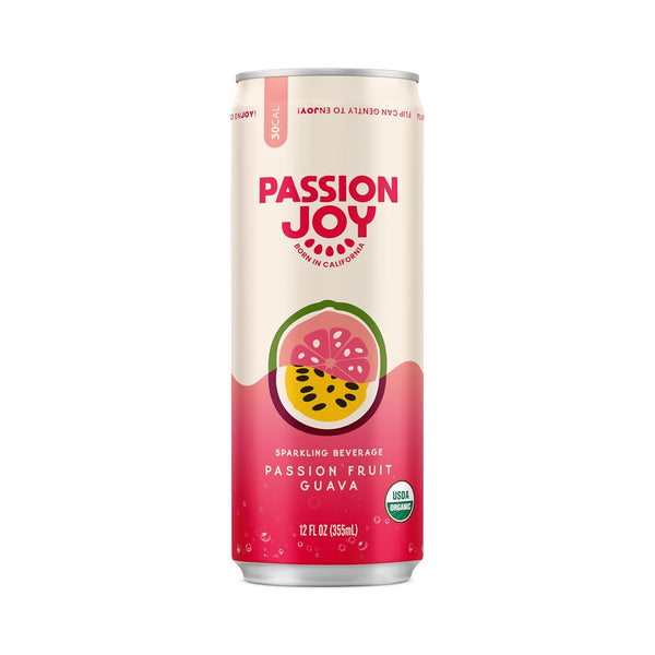 Passion Joy Organic Soda Passion Fruit & Guava, 12 oz Slim Cans (Pack of