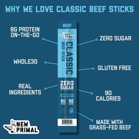 Pack, 10 Count New Primal Meat Sticks Sampler, Grass-Fed Beef, All Natural Chicken, Keto & Gluten Free Healthy Snacks