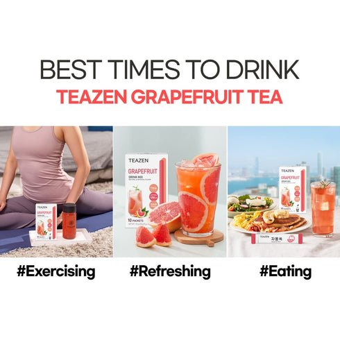10 Packets, 1.76oz TEAZEN Grapefruit Tea Powder, Sugar Free, Hibiscus and Green Tea, Powdered Mix Beverage from Korea