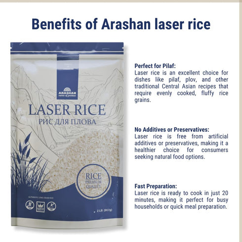 (2 LB 907Gram) 2 pack ARASHAN Laser Uzbek Rice Premium White Long Grain Rice / | Perfect for Pilaf, Plov, and Central