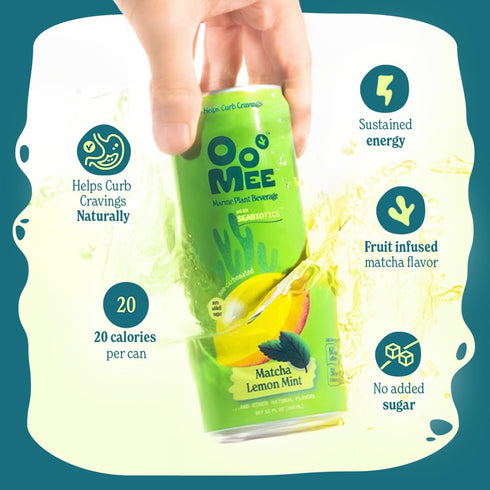 12oz 4Pack OoMee Fruity Matcha Drink | Lemon & Mint | FruitInfused, PlantBased Vegan Beverage with Sustained Energy