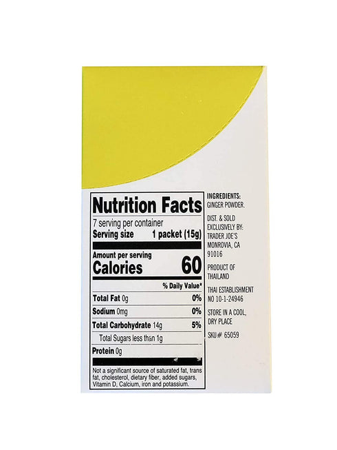 TJ's 100% 7 0.5oz (15g) Packets. Trader Joe's Natural Ginger Drink Mix