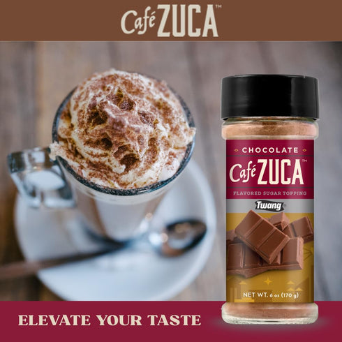 Cafe Zuca Set (6 oz (2.6 oz) Gift - Chocolate & Caramel Flavored Sugars Each) + Mini Marshmallows - Gourmet Topping