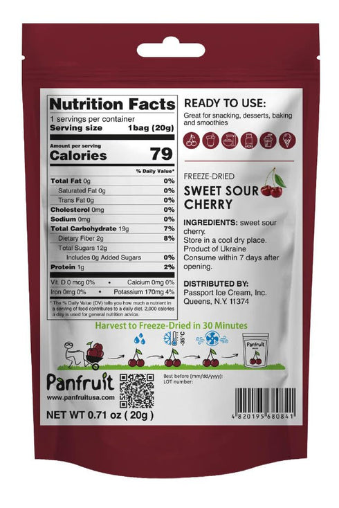 4 Packs, PANFRUIT Freeze-Dried Sweet Sour Cherry, Whole Berries, Non-GMO, No Added Sugar, Gluten-Free