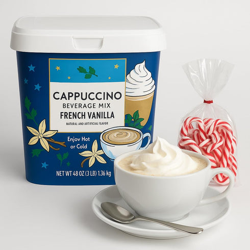 Generic Set 48 French Vanilla Cappuccino Beverage Mix Holiday Gift Box with Mini Candy Canes Christmas Hot Cocoa Style