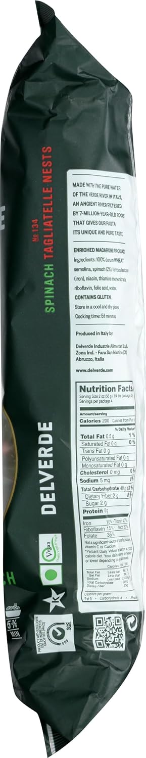 Delverde 8.8 , Pasta Spinach Tagliatelle Nest, Ounce