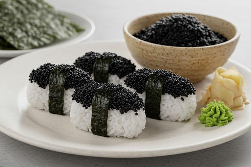 1 Hand-Packed, (50g Premium Grade Black Tobiko Flying Fish Roe Wild-Caught in Taiwan, Crisp Pop Texture for Sushi