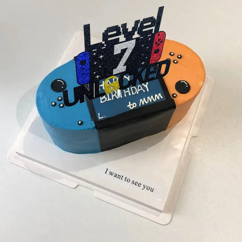 Happy 7th Birthday Video Game Cake Topper - Level 7 Unlocked Decoration for Kids Boys Girls Birthday Party
