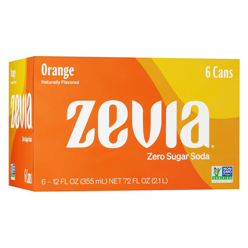 Generic Z e v i a Zero Calorie Soda, Orange, 12 Ounce Cans