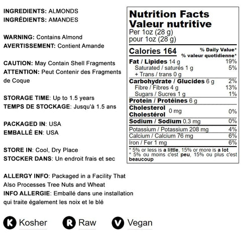 Food to Live California Almonds, 8 Ounces, Whole, Raw, Unsalted, Natural, Kosher, Vegan, Keto, Paleo