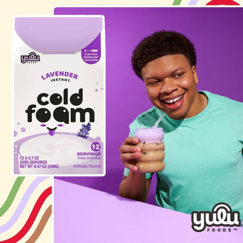 (12 8.47 oz) YULU FOODS Lavender Instant Cold Foam Sticks Servings, | Non-Dairy Floral Cold Foam for Iced Coffee, Tea