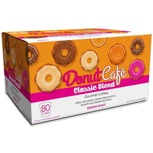 80 Count Donut Caf - Coffee Gourmet Pods, Classic Blend, Medium Roast Non-GMO, Gluten Free Compatible with Keurig K Cup