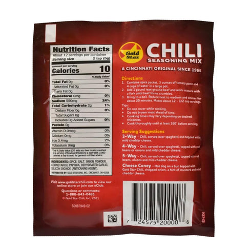 Gold Star Chili Packets 6 Pack Gold Star Cincinnati Chili Seasoning | Authentic Original Chili Mix | | Famous Ohio
