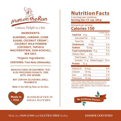 4.75oz (PACK 3 Coconut Almonds - Vegan, Kosher, Gluten-free, GMO-free - OF BAGS), Satisfaction Guarantee, Vegan