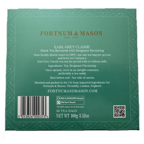 Fortnum & Mason 50 Count (1 Pack) Fortnum and Mason Earl Grey Classic Tea Bags