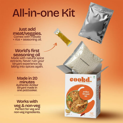 505g 3 20 pack 2 Cookd Ambur Biryani Kit Preservative Free | Authentic Nawabi Style One-Pot Biryani with Seeraga Samba