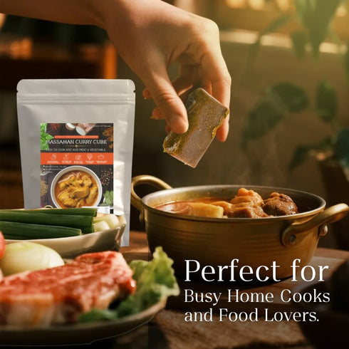 Lamoone 2, (1) Massaman Curry Cube Ready-to-Cooked Thai Massaman Paste Cube, Single-Serve for Authentic Thai Flavor
