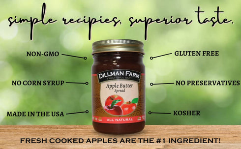 14oz (Pack 6) Dillman Farm All Natural Apple Butter - Gluten-Free, Non-GMO, Vegan, Kosher, Eco-Friendly, Preservative