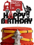 Glitter Fire Truck Cake Topper - Firefighter-themed Happy Birthday Decorations for Children's