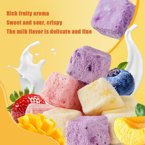 laweny 5.3 ounces/150 Freeze dried yogurt chunks grams, crispy skin mixed with fruit flavors, strawberry, peach, dragon