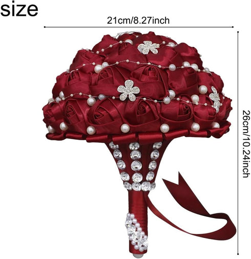 ZGHQHCDRH 10" 11 Wedding Bouquet for Bride Handmade Satin & Rhinestone Round Bouquet, Colors, Zero Maintenance