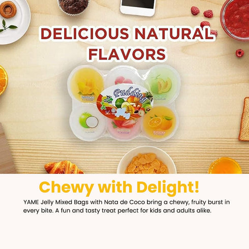 Yame (6cups/110g)Pack 06 Fruit Pudding - Assorted Popping Cups - Mixed Pudding Flavours (Mango, Lychee, Orange