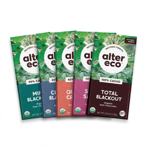 Pack 5pk 85%, 100% Alter Eco Dark Chocolate Variety Blackout Quinoa Crunch, Sea Salt Organic, Superdark Mint & Cacao