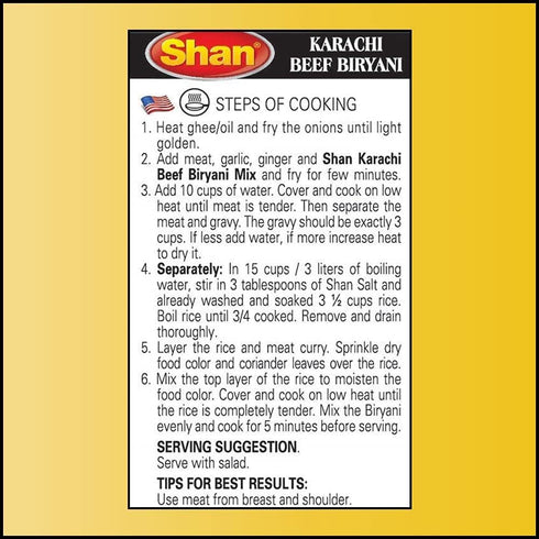 Shan Karachi Beef Biryani Recipe and Seasoning Mix 2.11 oz (60g) - Spice Powder for Hot Beef Pilaf