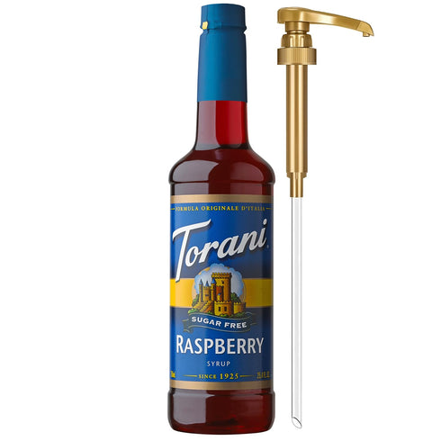 Torani Sugar Free Syrup, Raspberry Flavored Syrup for Drinks, Zero Calorie, Pump