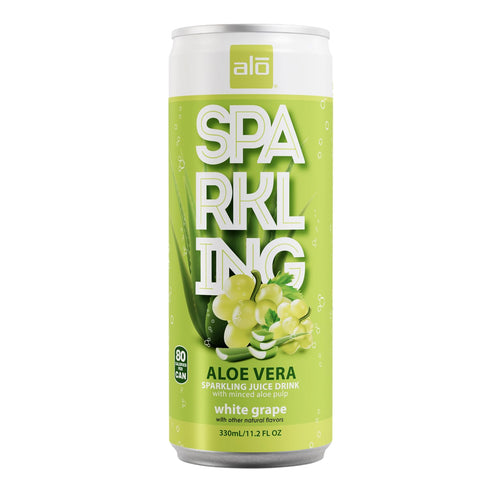 11.2 oz, Pack 12 ALO Sparkling White Grape Carbonated Aloe Vera Juice Drink | fl of | Plant-Based Beverage, Vegan