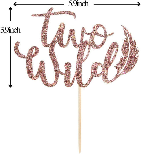 WeBenison Rose Gold Glitter Two Wild Cake Topper for Baby Shower, Kids 2nd Birthday Party Decorations