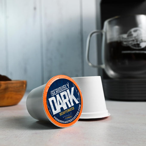 96 Fresh Roasted Coffee, Seriously Dark Decaf Artisan Blend, Kosher | Pods for K Cup Brewers