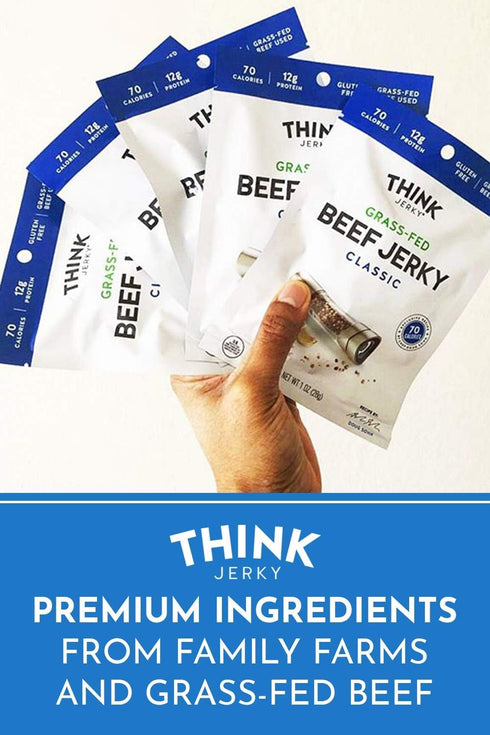 1.0 oz 8 Pack Think Jerky Classic Beef Jerky, Grass-Fed High Protein Beef, Gluten Free, No Antibiotics or Nitrates