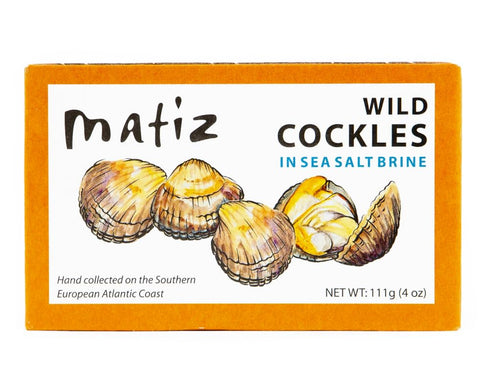 Matiz España Wild Cockles in Natural Sea Salt Brine, 4 oz, Spanish Berberechos, Hand Packed