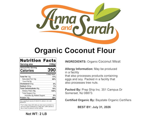 (4 LBS) Anna and Sarah Organic Coconut Flour, Kosher, Gluten Free, Halal, Non GMO, Vegan, Keto Friendly, in Resealable