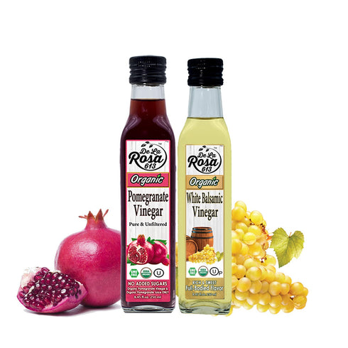 8.45 Oz (Pack 2) De La Rosa Organic Pomegranate and White Balsamic Vinegar, Vegan, Kosher, Non-GMO & Gluten Free, Great
