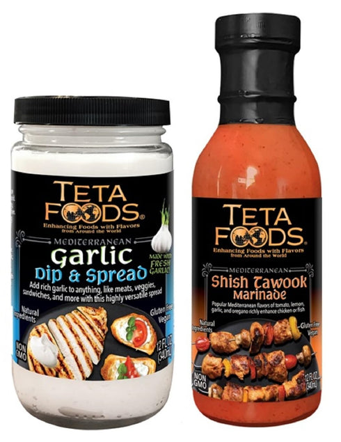 Teta Foods Assorted Selection of Middle Eastern Garlic Sauce and Shish Tawook