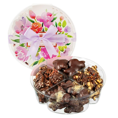 Nut Clusters Chocolate Gift Box - Assorted Caramel Brittles, Pecan Patties, Almond
