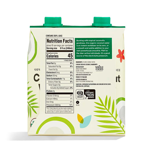 365 100% 16.9 Oz Pack 4 by Whole Foods Market, Organic Coconut Water, Pulp-Free Juice, Fl per Carton