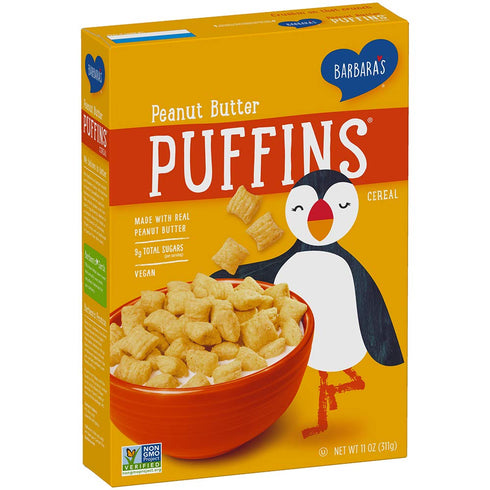 11 oz (Pack 1) Barbara's Puffins Peanut Butter Cereal, Vegan, Kosher, Non-GMO Project Verified, Box