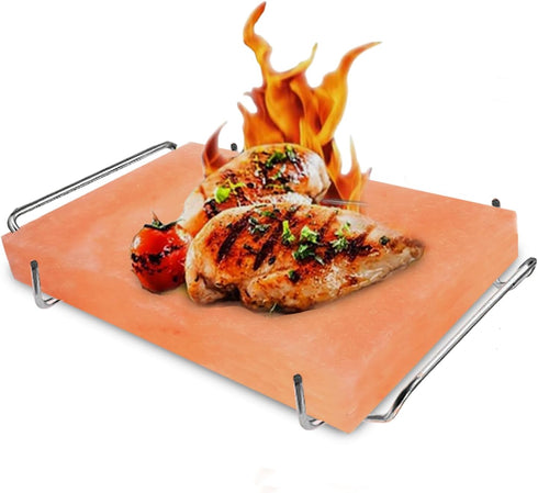 12x8x1.5, ZK Himalayan Salt Block with Steel Tray for Grilling- Cooking, Cutting, and Serving, Food Grade Rock Salt