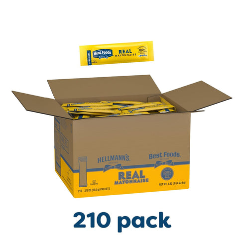 Packets 100% 0.38 oz, Pack 210 Best Foods Real Mayonnaise Stick Easy Open, Condiment for Sandwiches, Salads, Mayo Made