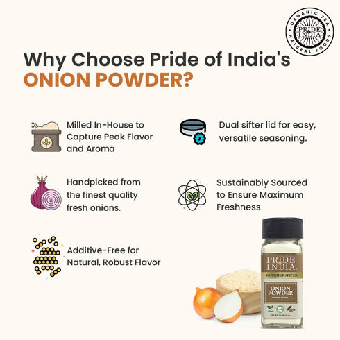 PACK 6 1.7 oz. Pride of India - of - Onion Fine Ground Gourmet Spice for Cooking Pantry Essential Adds Flavor