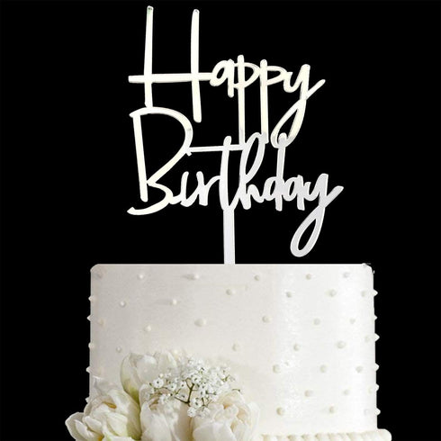 Happy Birthday Acrylic Cake Topper Party Decorations, Mirror Silver