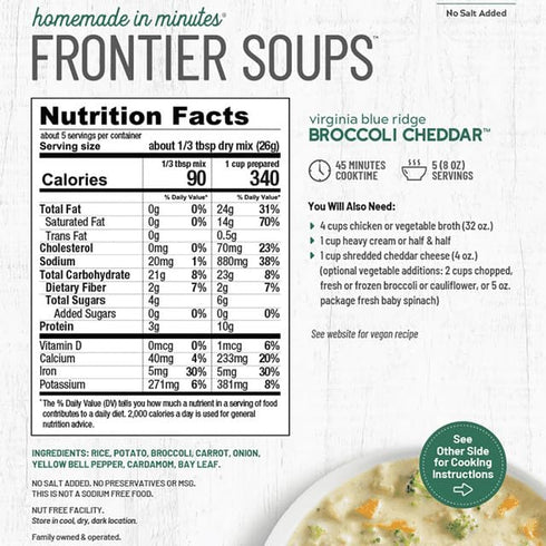 5 oz, 2 Frontier Soups Homemade In Minutes Virginia Blue Ridge Broccoli Cheddar, pk