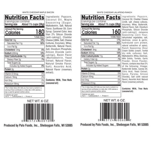 6 Pack, 5.0-7.0 (Pack 6) Palo Popcorn Gourmet Cheddar Cheese Popcorn Snacks, Gluten Free, Pick Custom Variety ounce