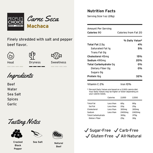 1 (16 oz) Peoples Choice Beef Jerky Carne Seca Machaca Bulk Beef Jerky Chew Shredded Beef Jerky Sugar Free, Zero Carb